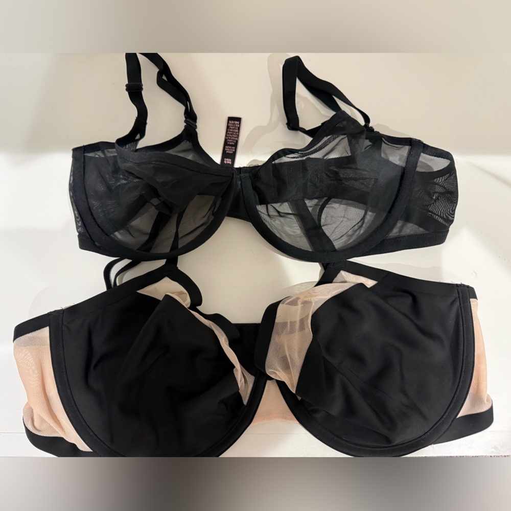 Victoria's Secret 2 Women's Size 34D Unlined Unpadded Demi Bra Black Nude Wired